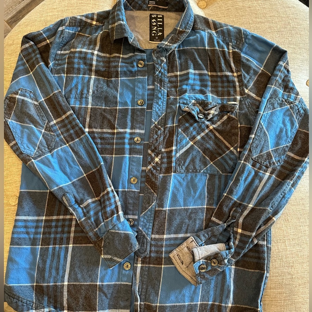 Billabong Blue and Black Casual Button Down Shirt